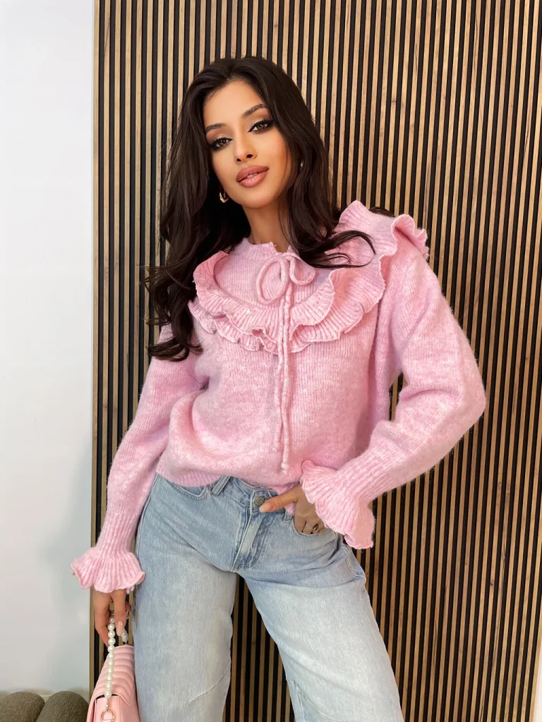 Sweter damski z kołnierzem BERGAMO różowy