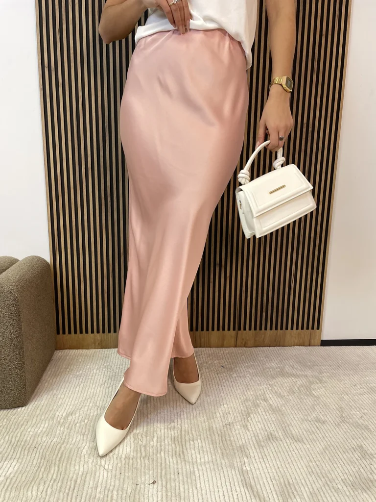 Spódnica ala satynowa midi pudrowy róż KORA