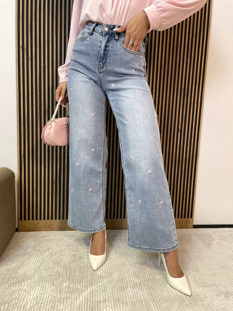 Spodnie damskie w kwiatki SZWEDY TRANG jasne