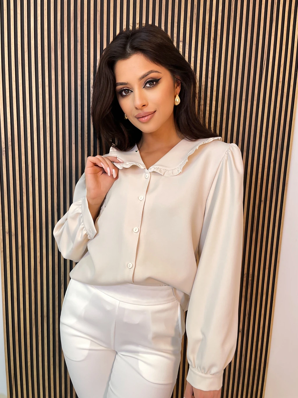 Koszula damska z kołnierzem PRONTO polski produkt beżowa