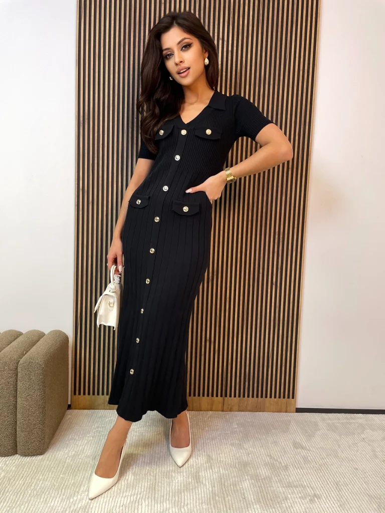 Sukienka maxi sweterkowa SIMPLE DAY czarna