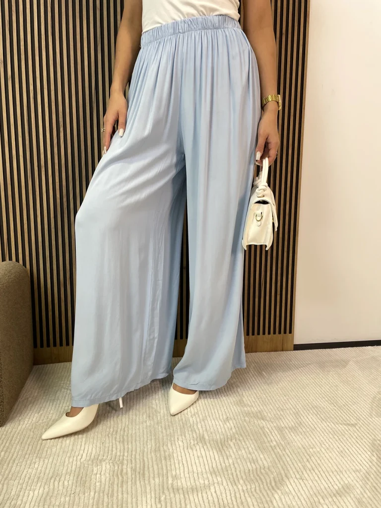 Spodnie damskie szerokie VIVIAN z wiskozy błękitne