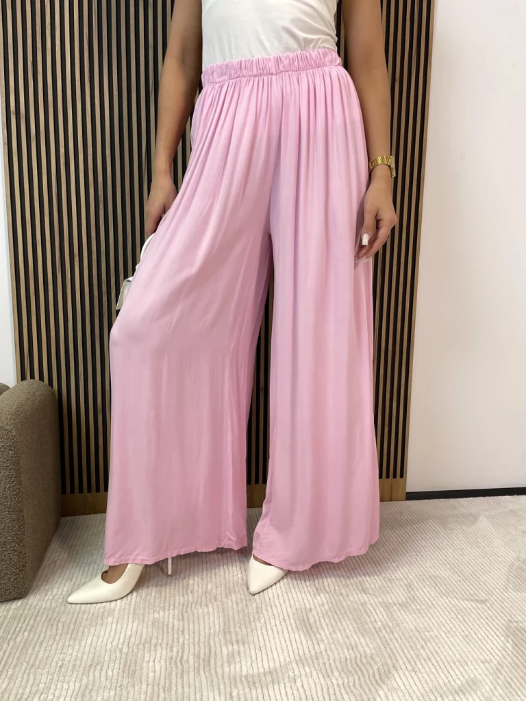 Spodnie damskie szerokie VIVIAN z wiskozy różowe