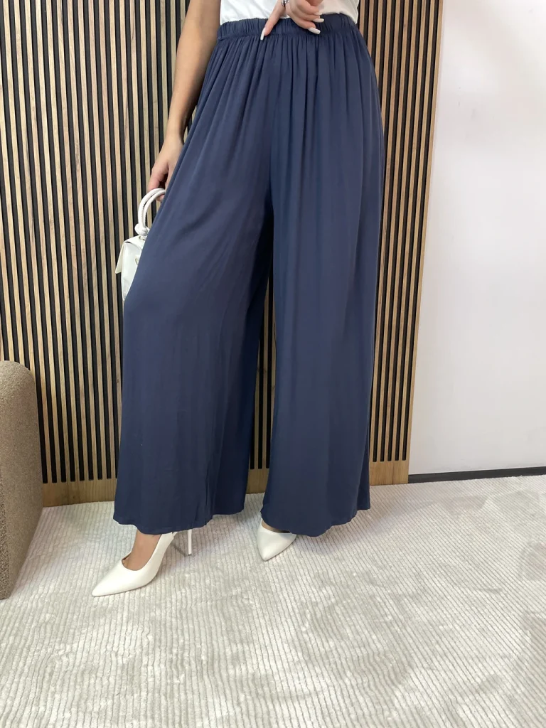 Spodnie damskie szerokie VIVIAN z wiskozy granat