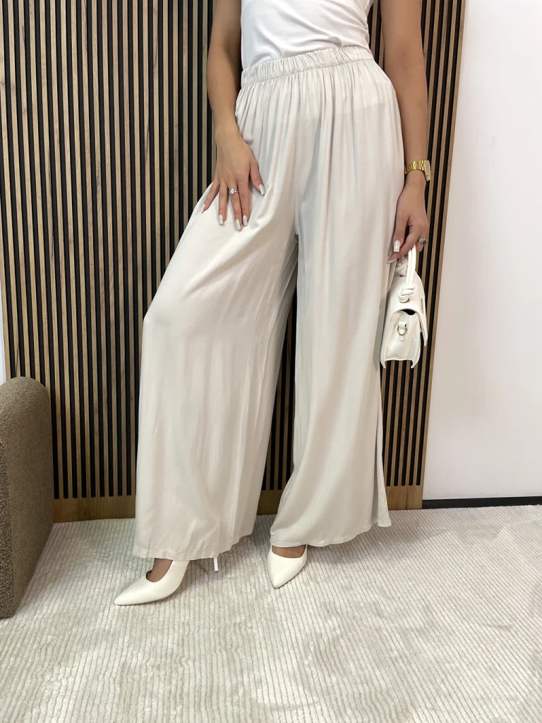 Spodnie damskie szerokie VIVIAN z wiskozy beżowe