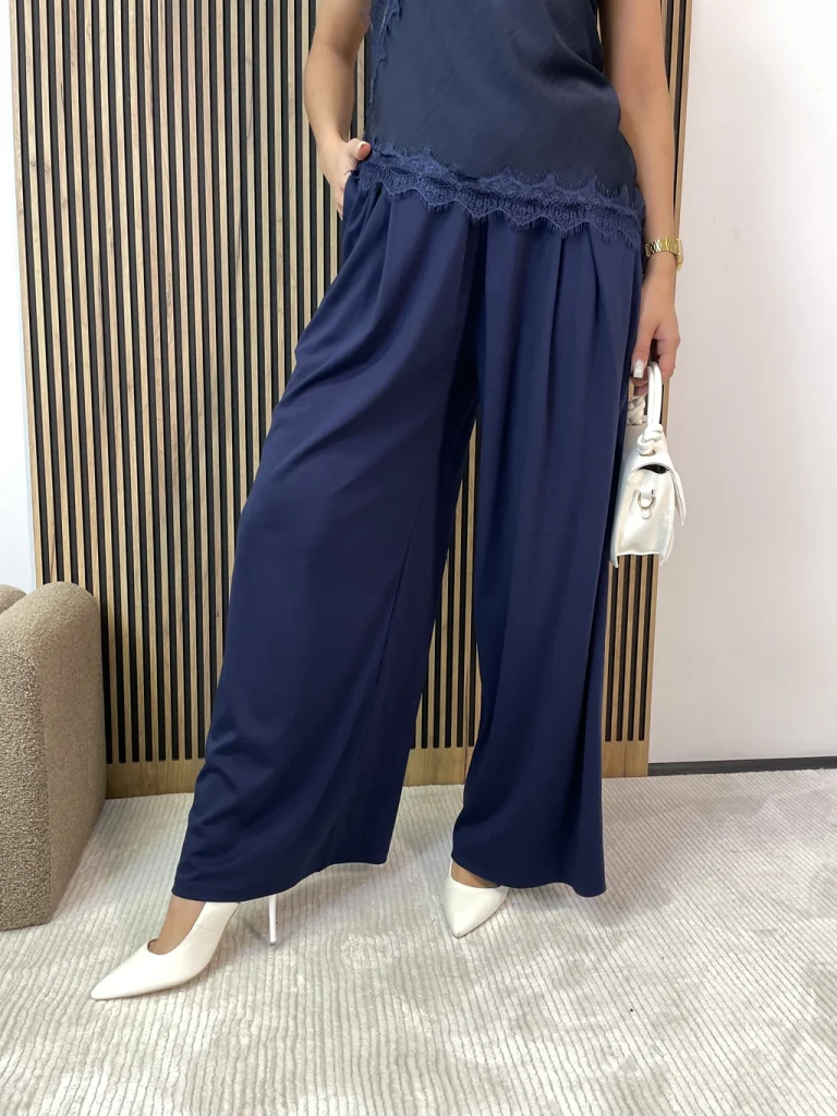 Spodnie damskie NORI z wiskozy granatowe