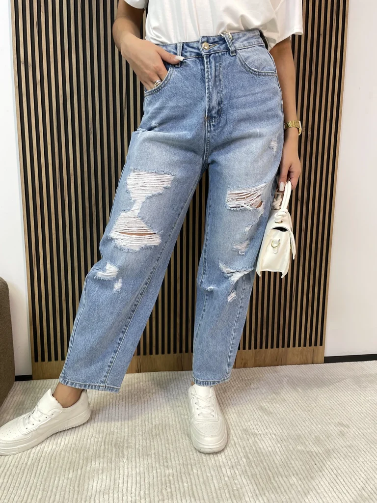 Spodnie damskie BALLON jasny jeasns Msara z dziurami