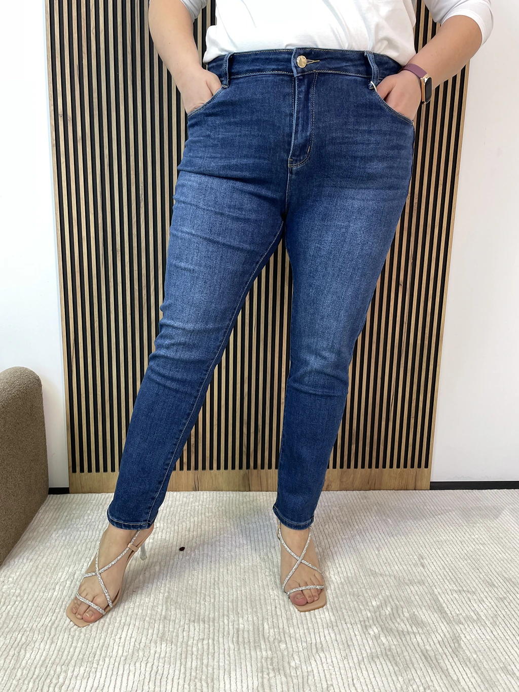 Spodnie damskie msara PLUS SIZE, klasyczne bez dziur niebieskie