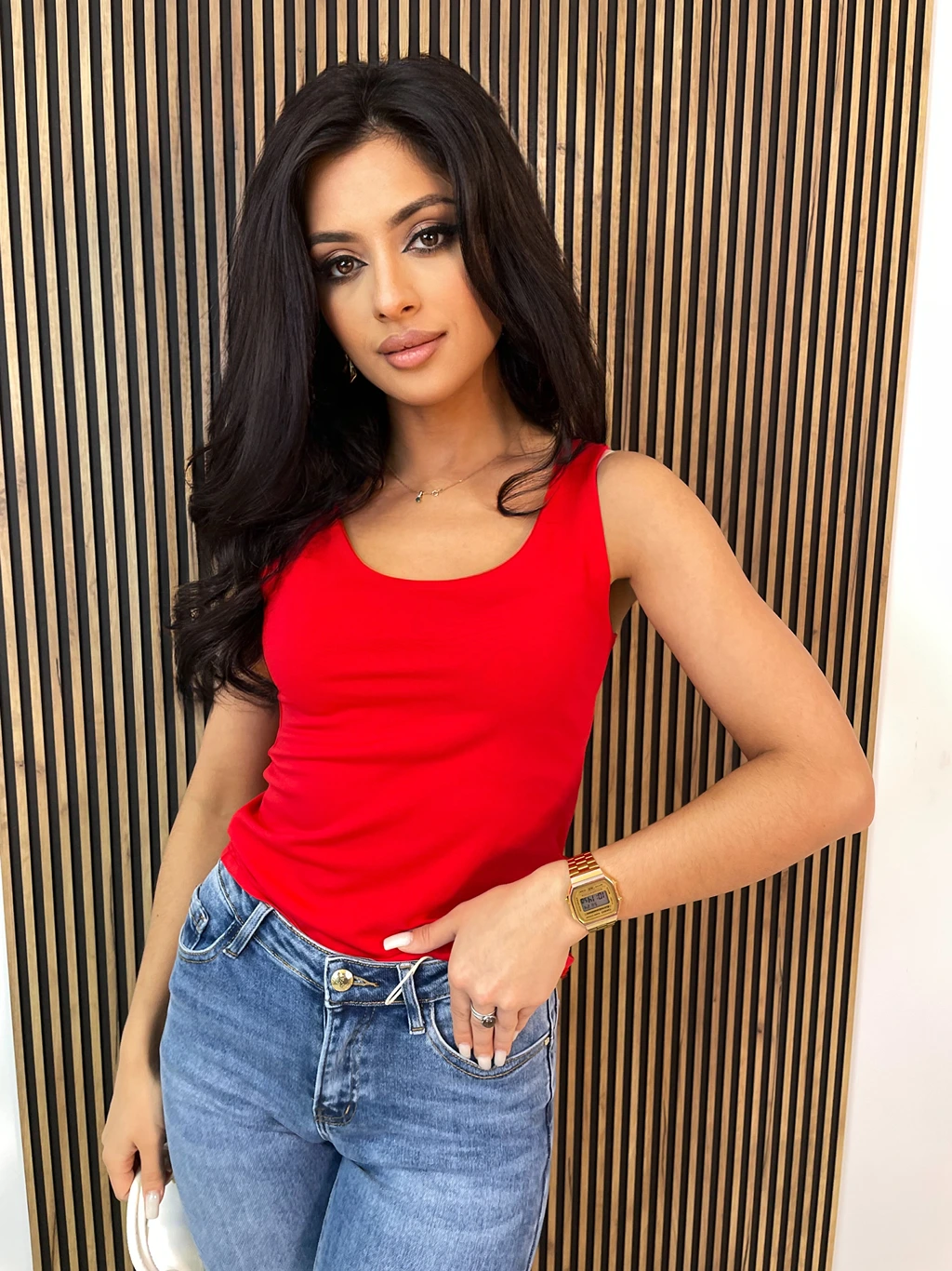 Bluzka damska na grubych ramiączkach ENJOY czerwień