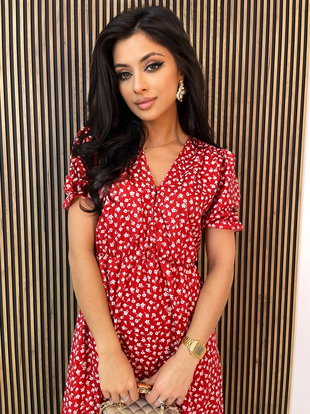 Sukienka midi z krótkim rękawem SOFIA red