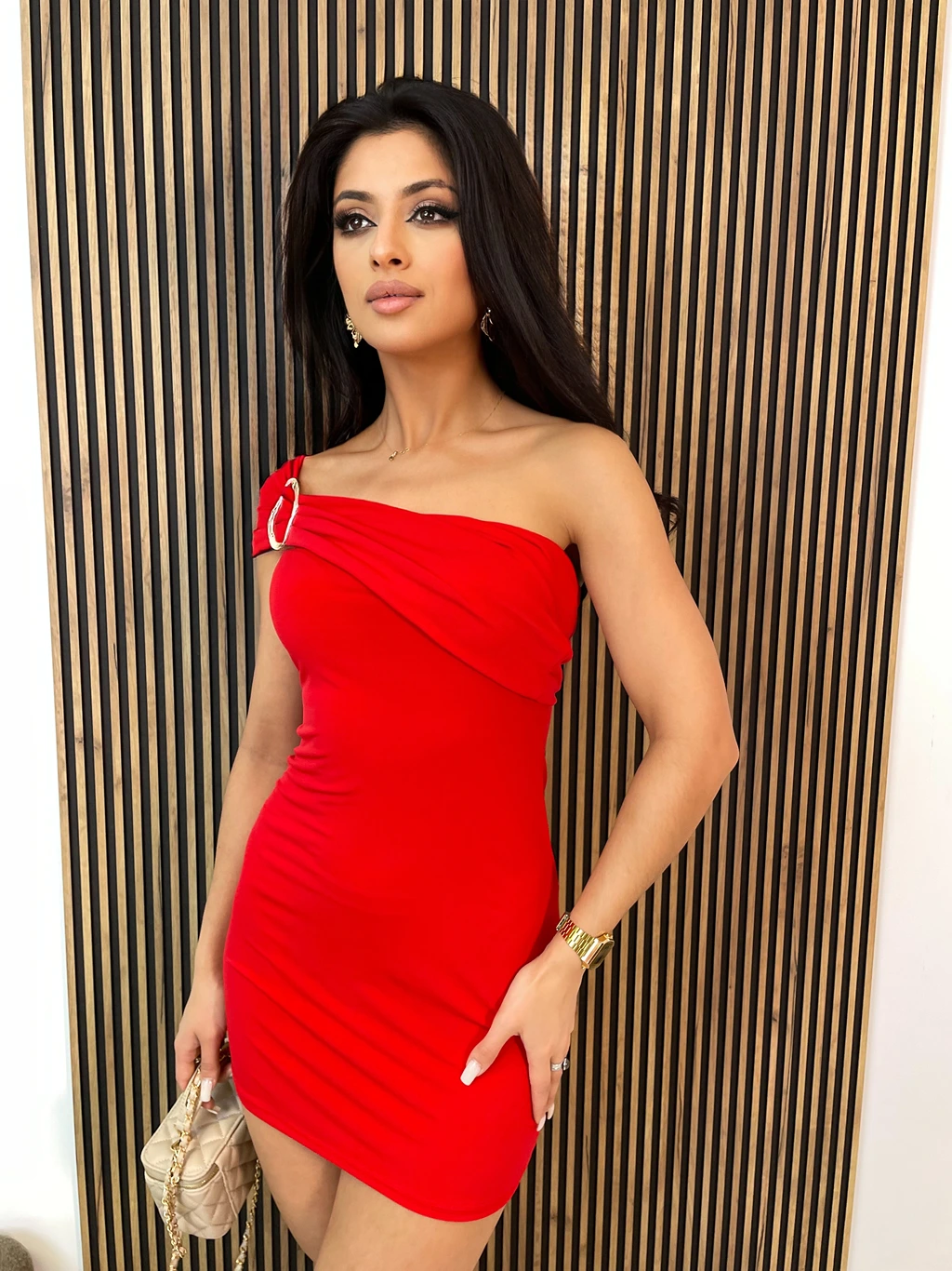 Sukienka mini na jedno ramię AIRIS czerwona