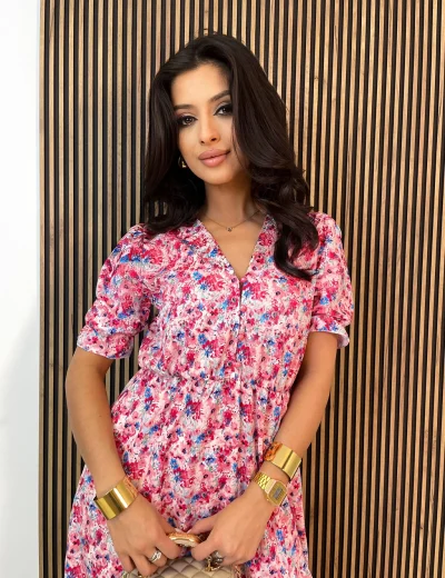 Sukienka midi z krótkim rękawem SOFIA women pudrowy róż