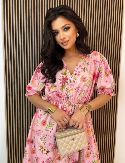 Sukienka midi z krótkim rękawem SOFIA PLUS SIZE różowa