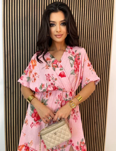 Sukienka midi POLINE muślinowa różowa