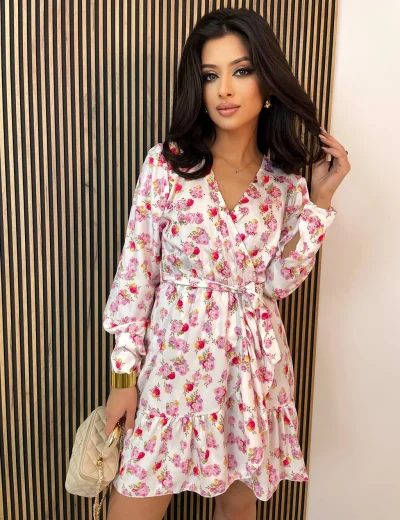 Sukienka mini NESSA biała w kwiaty