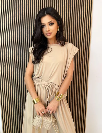 Komplet szerokie spodnie i koszulka JAŚMINA beż