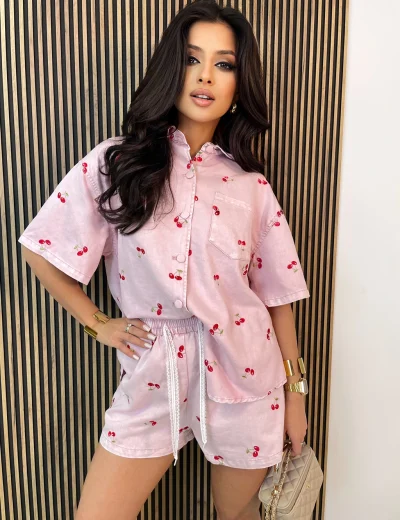 Komplet damski ALONA CHERRY koszula i spodenki różowy