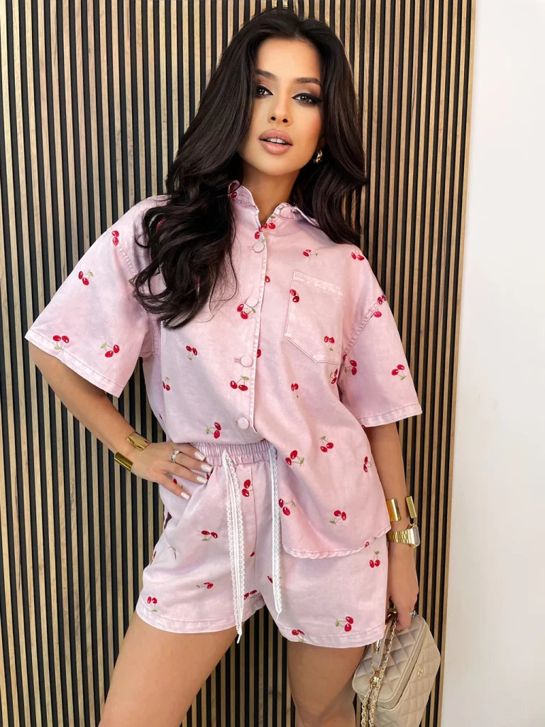 Komplet damski ALONA CHERRY koszula i spodenki różowy