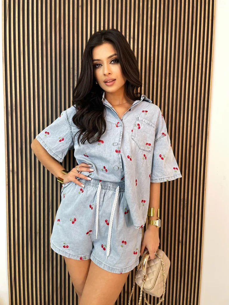 Komplet damski ALONA CHERRY koszula i spodenki niebieski