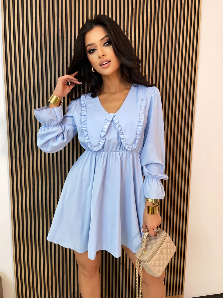 Sukienka z kołnierzem ELIZABETH błękitna