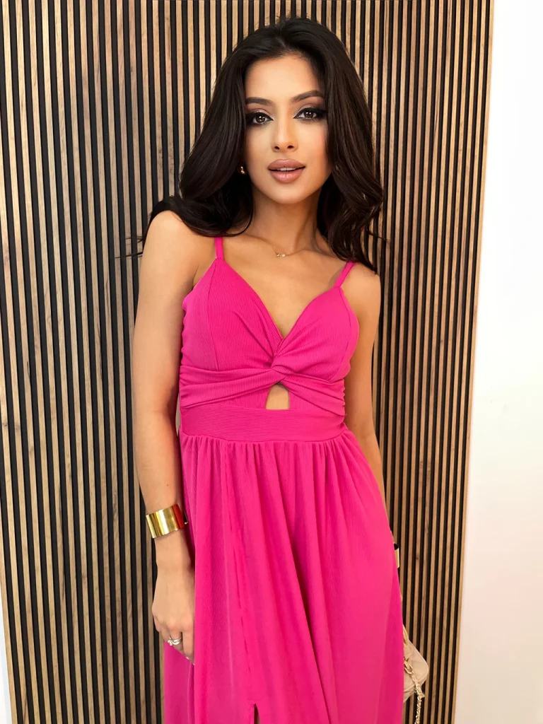 Sukienka LADY SUMMER prążkowana fuksja