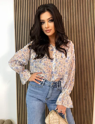 Koszula damska MAGDALENE w kwiaty niebieska