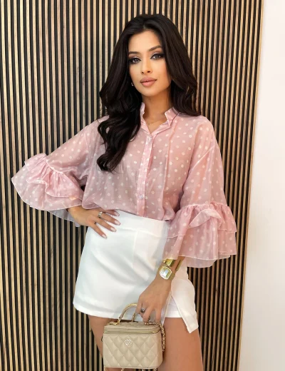 Koszula damska OLIVIA w groszki różowa