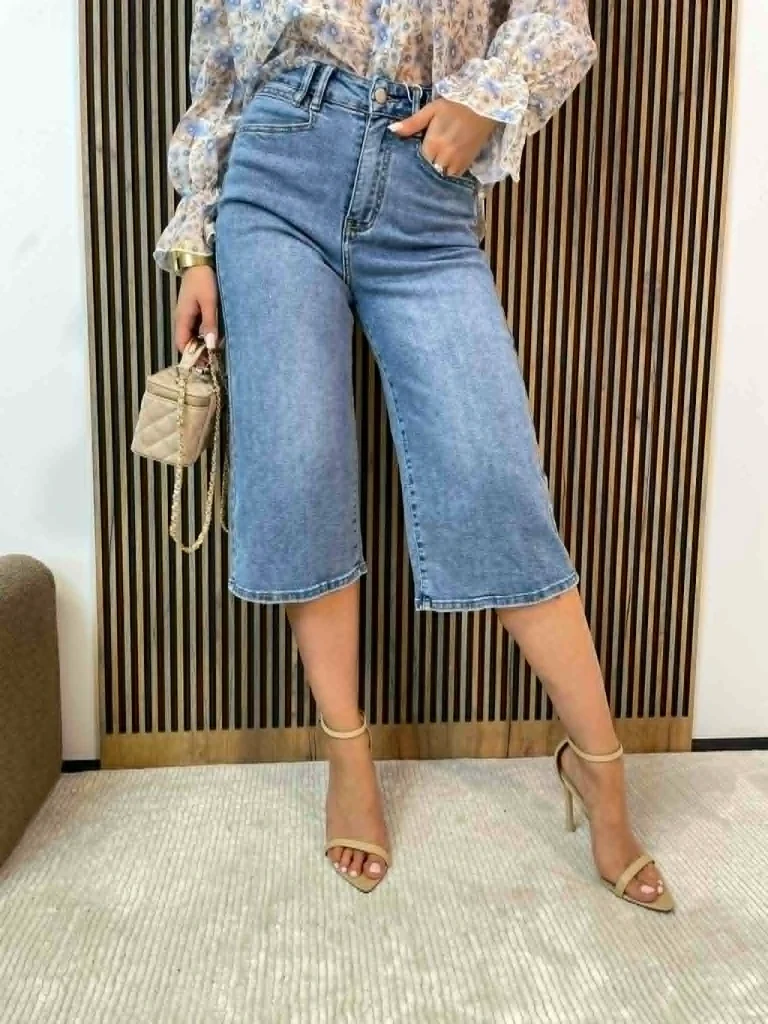 Spodenki MSARA damskie jeansowe niebieskie KULOTY