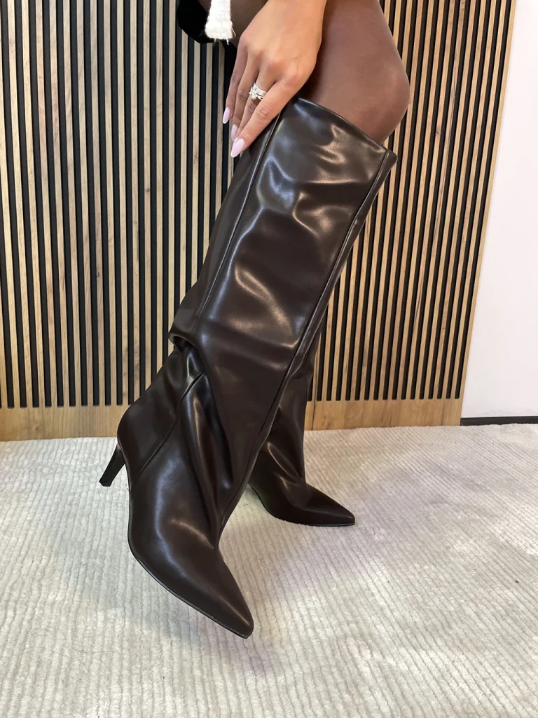 Buty kozaki z szeroką cholewką czekoladowe