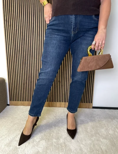 Spodnie damskie PLUS SIZE mom fit MSARA ciemne gładkie