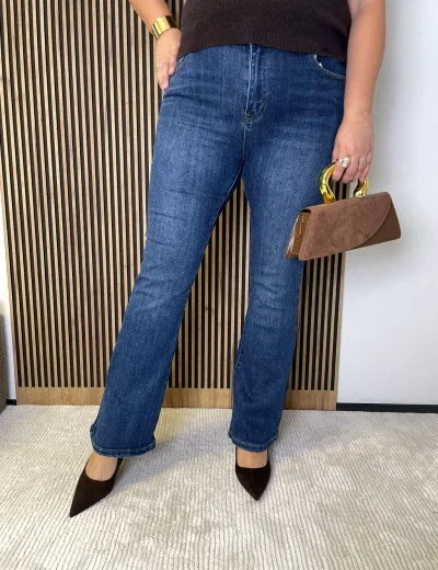 Spodnie JEANS PLUS SIZE MSARA CIEMNE niebieskie, klasyczne dzwony