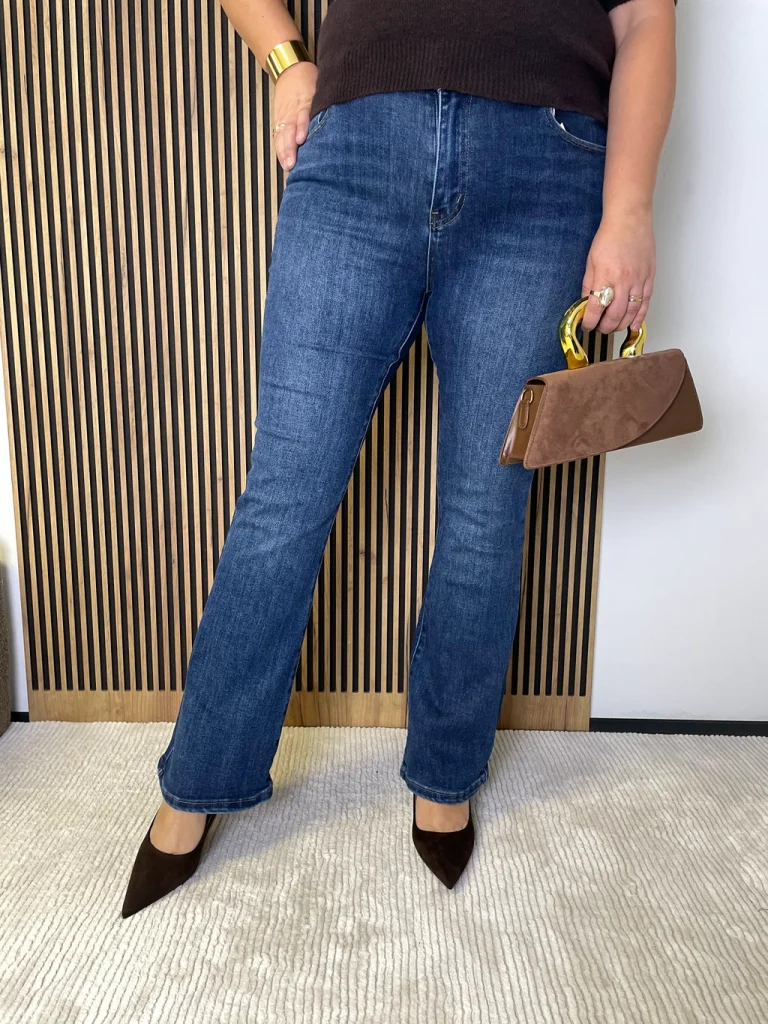 Spodnie JEANS PLUS SIZE MSARA CIEMNE niebieskie, klasyczne dzwony